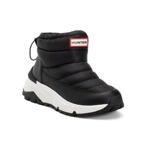 HUNTER Black/White Leather Waterproof Anne Snow Boots